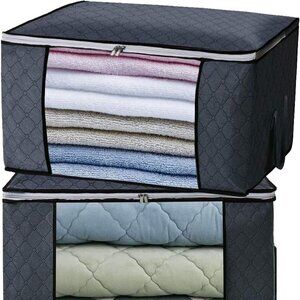 Hersolm 90L Clothes & Blanket Storage with Handles in Dark Gray - SET OF 5
